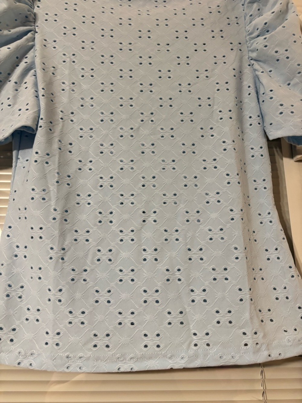 Light Blue Eyelet Puff Sleeve Top - Picture 2 of 8